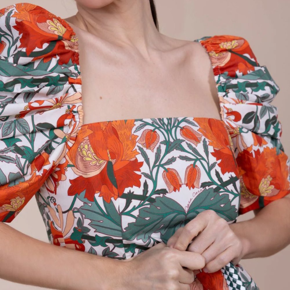 Cara Cara Kelly Dress XSmall  Egret Wild Blossoms - Picture 6 of 8